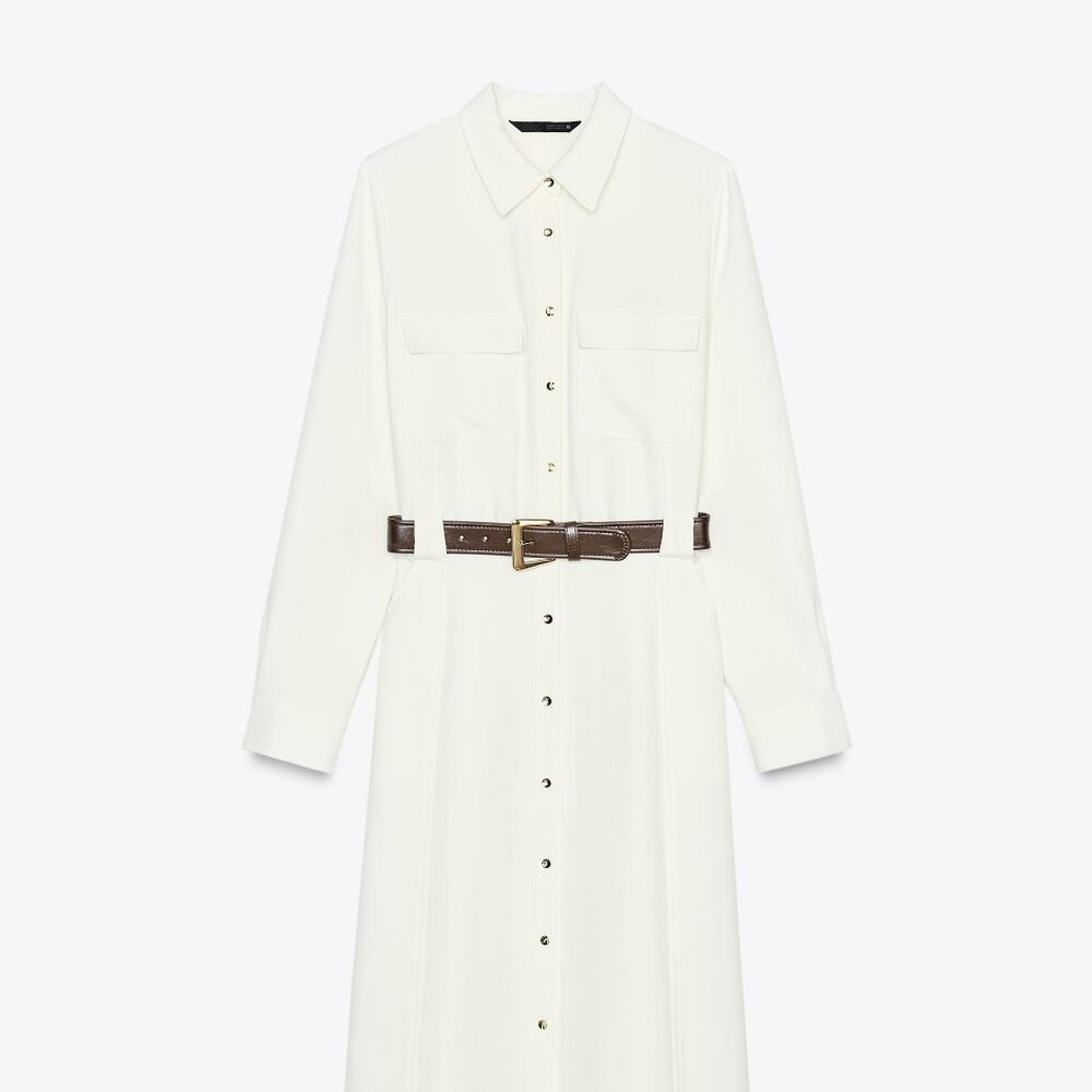 BELTED CREPE MIDI DRESS - Picture 3 of 6